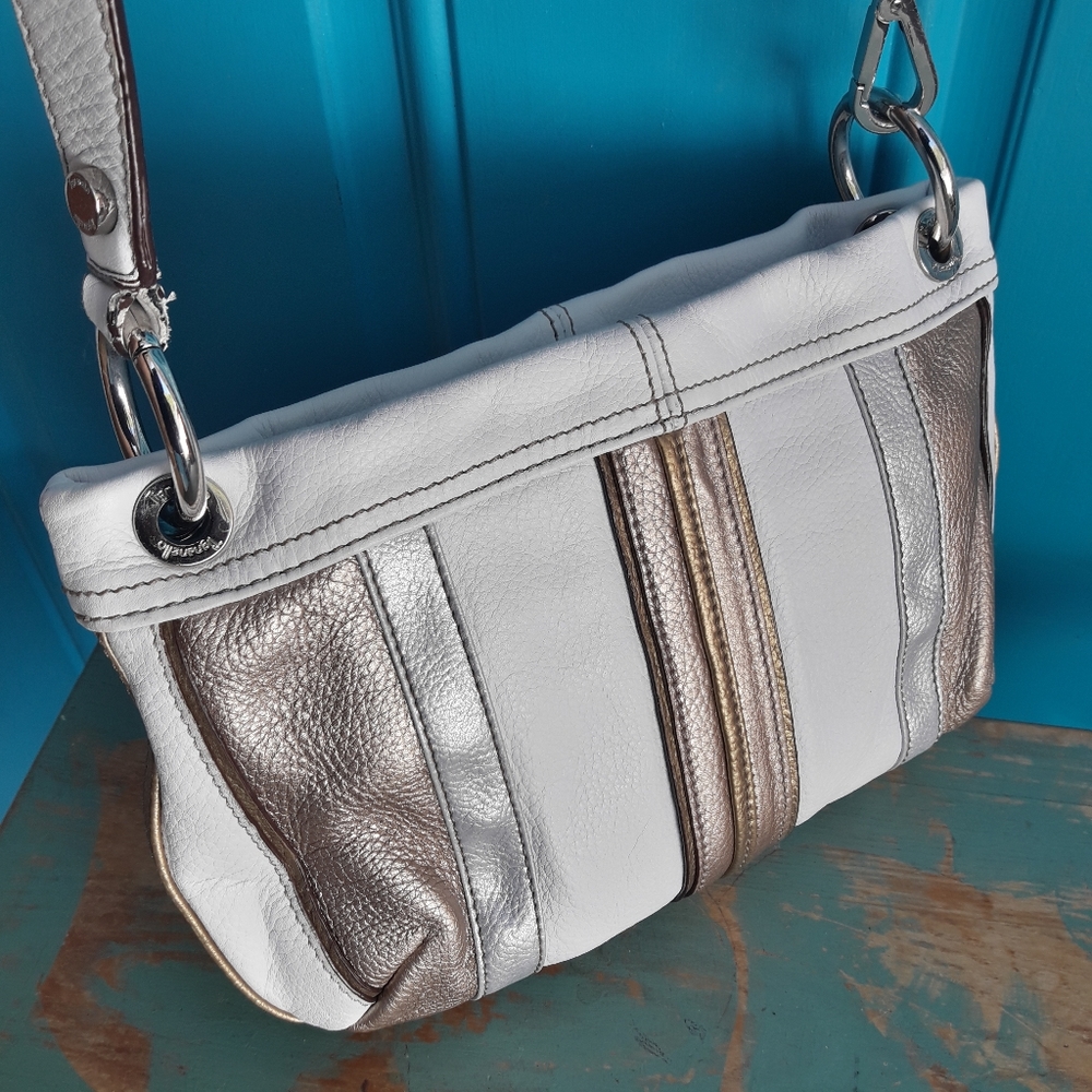 Genuine Leather Crossbody Bag Modern White Contemporary Pebbled Leather Purse - Picture 15 of 16